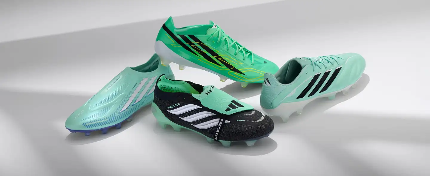 Adidas F50, Predator and Copa football boots in mint green